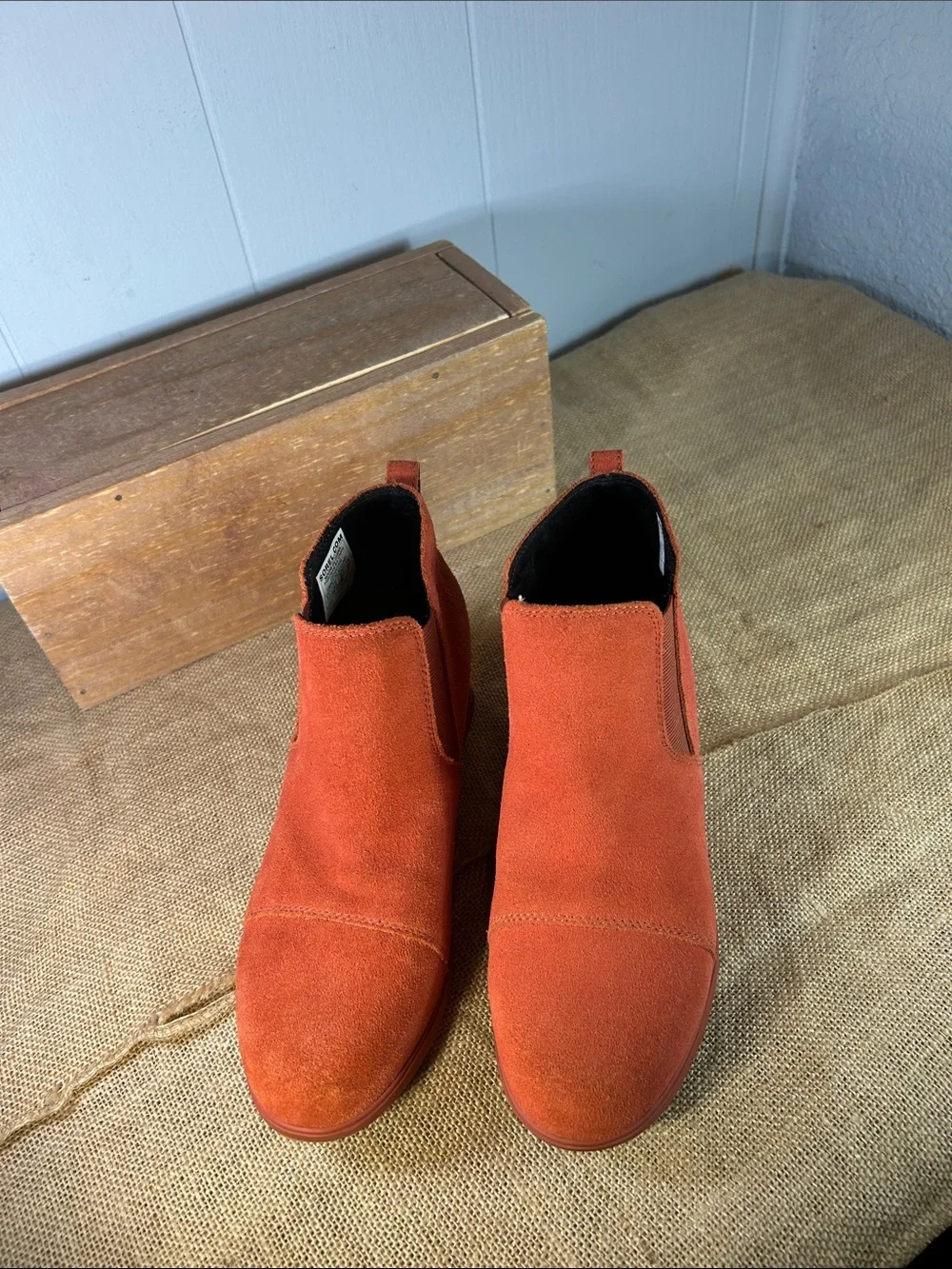 Sorel Orange Suede Chelsea Wedge Booties